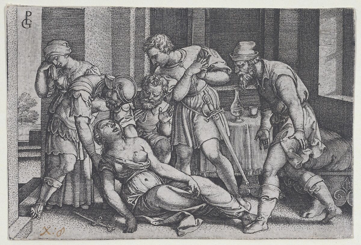 Suicide of Lucretia, from "Scenes from Roman History", Georg Pencz (German, Wroclaw ca. 1500–1550 Leipzig), Engraving 