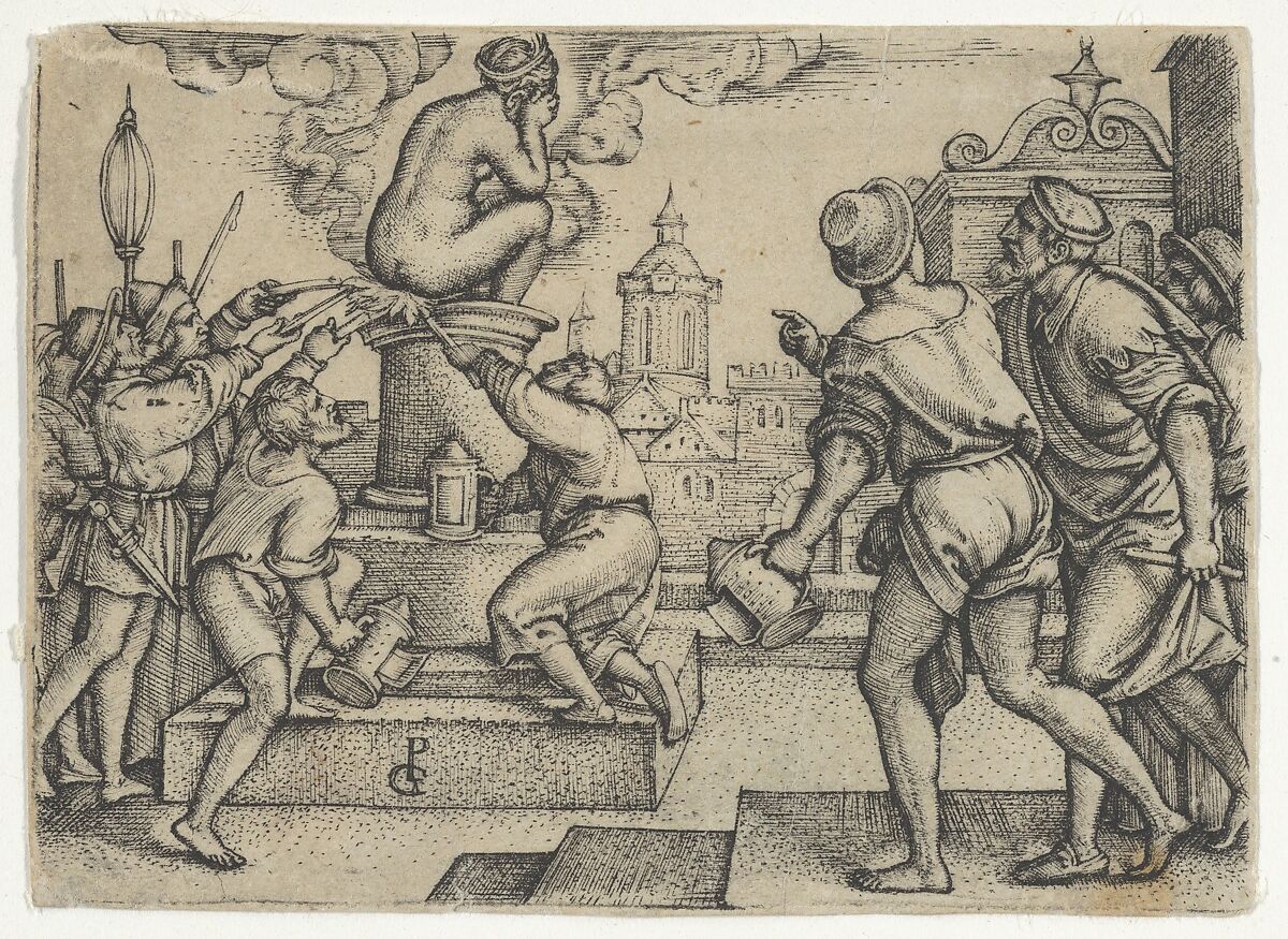 The Courtesan Punished, from "The Story of the Magician Virgil", Georg Pencz (German, Wroclaw ca. 1500–1550 Leipzig), Engraving; second state of three (Landau) 
