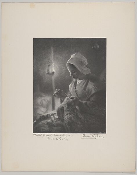 Girl Sewing by Lamplight, Timothy Cole (American, London 1852–1931 Poughkeepsie, New York), Wood engraving 