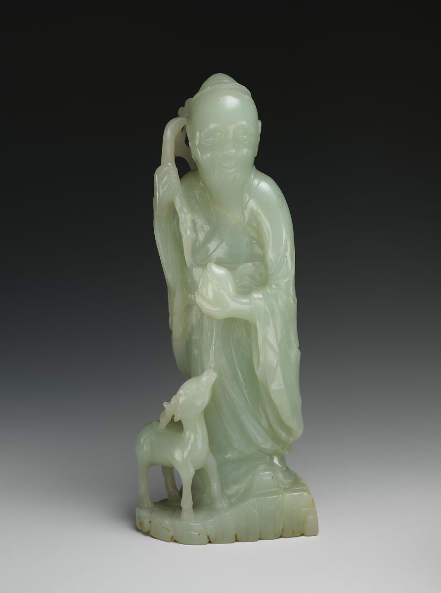 God of Longevity (Shoulao) and a deer, Jade (nephrite), China 