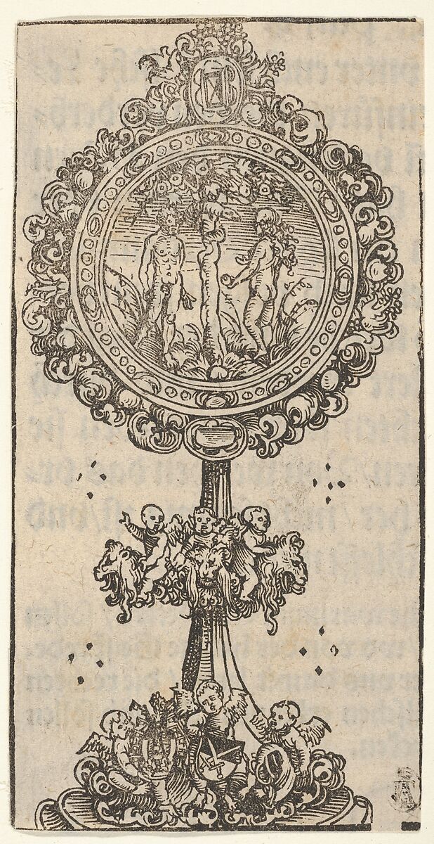 A Relief with Adam and Eve, from the Large Series of Wittenberg Reliquaries, Lucas Cranach the Elder (German, Kronach 1472–1553 Weimar), Woodcut 