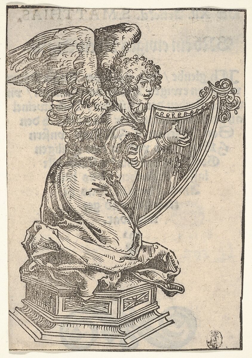 A Silver Statuette of an Angel Playing the Harp, from the "Wittenberg Reliquaries", Lucas Cranach the Elder (German, Kronach 1472–1553 Weimar), Woodcut 