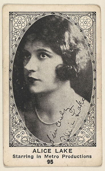 Card 95, Alice Lake, Starring in Metro Productions, from the Movie Actors and Actresses series (E123), issued by the American Caramel Company, Issued by American Caramel Company, Lancaster and York, Pennsylvania, Photolithograph 
