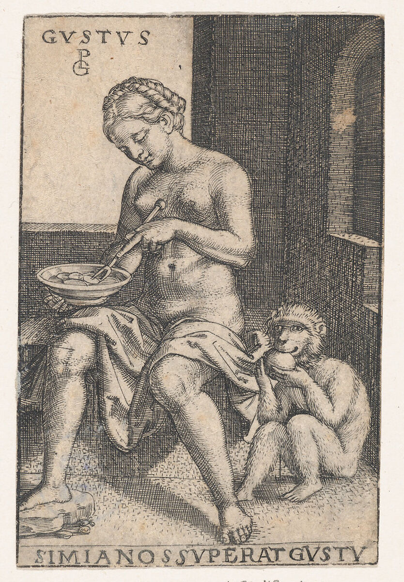 Taste (Gustus), from "The Five Senses", Georg Pencz (German, Wroclaw ca. 1500–1550 Leipzig), Engraving; first state of two (Landau) 