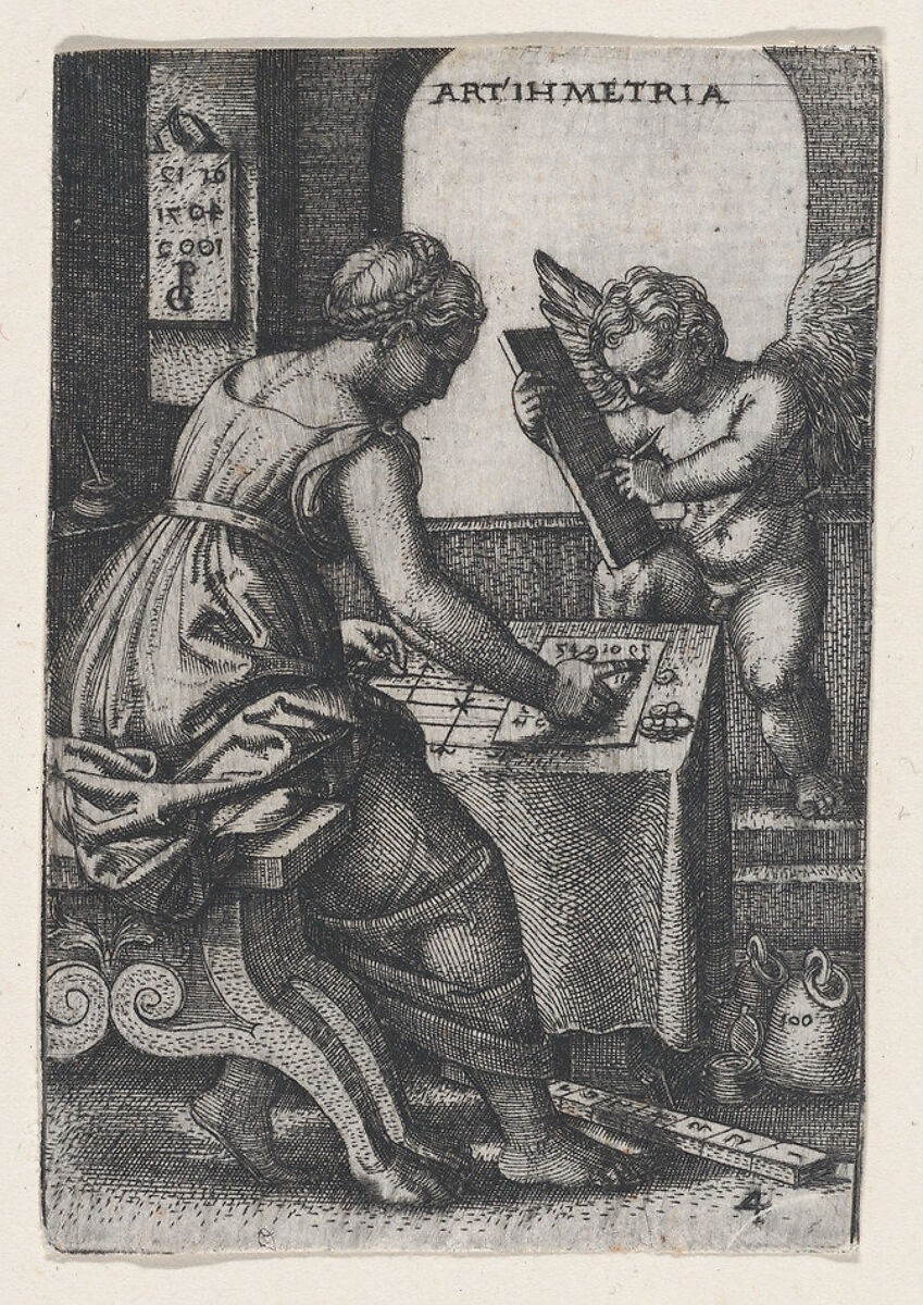 Arithmetica, from "The Liberal Arts", Georg Pencz (German, Wroclaw ca. 1500–1550 Leipzig), Engraving 