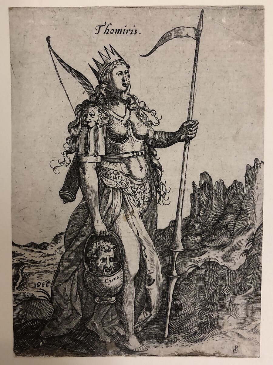 Tomyris with the Head of King Cyrus, Copy after Hieronymus (Jerome) Wierix (Netherlandish, ca. 1553–1619 Antwerp), Etching 