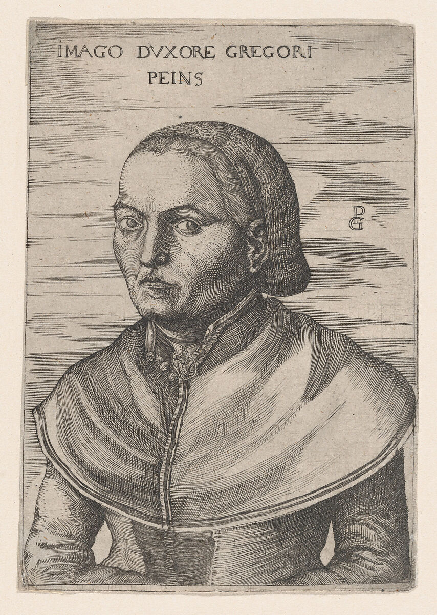 Portrait of the Wife of Georg Pencz (Imago Duxore Gregori Peins), Engraving; second state of two (Hollstein) 