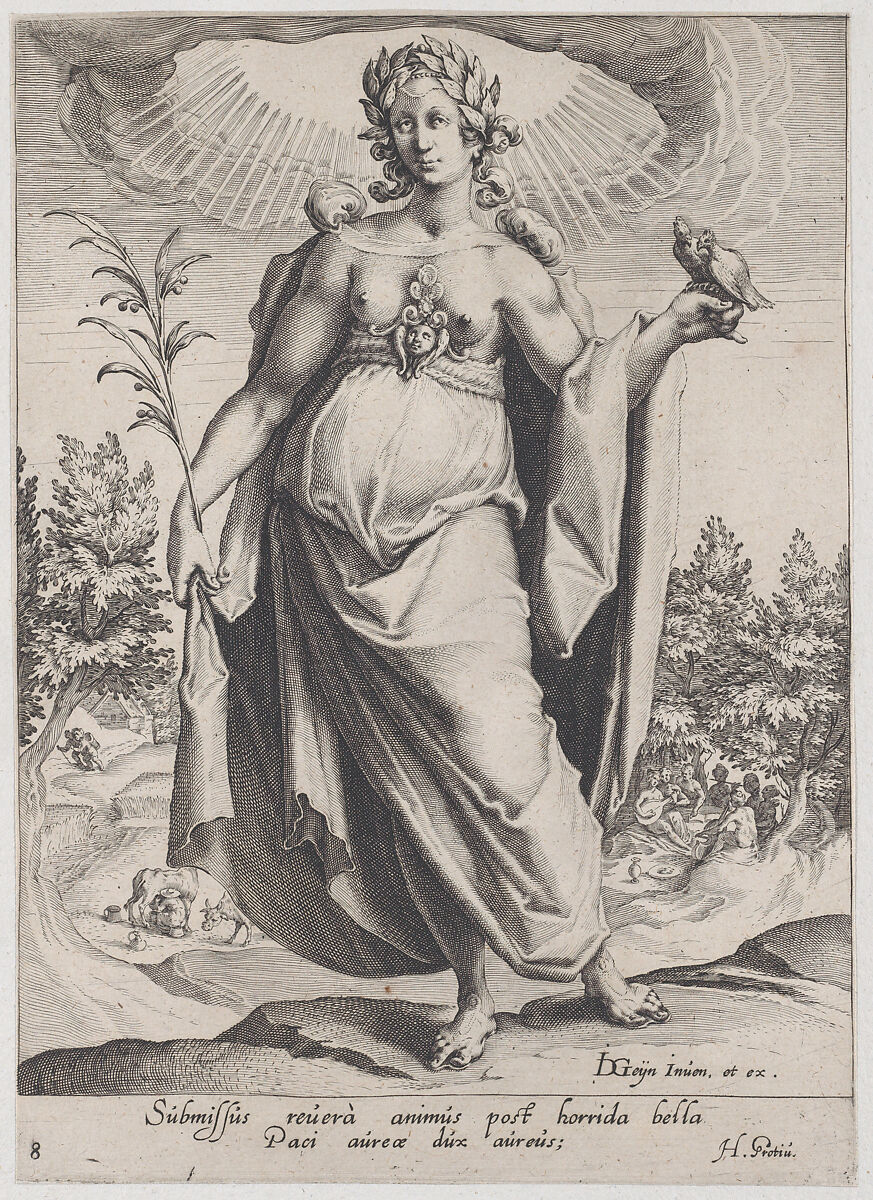 Peace, from Virtues and Vices, Zacharias Dolendo (Netherlandish, 1561–ca. 1604), Engraving; first of two states (New Hollstein) 