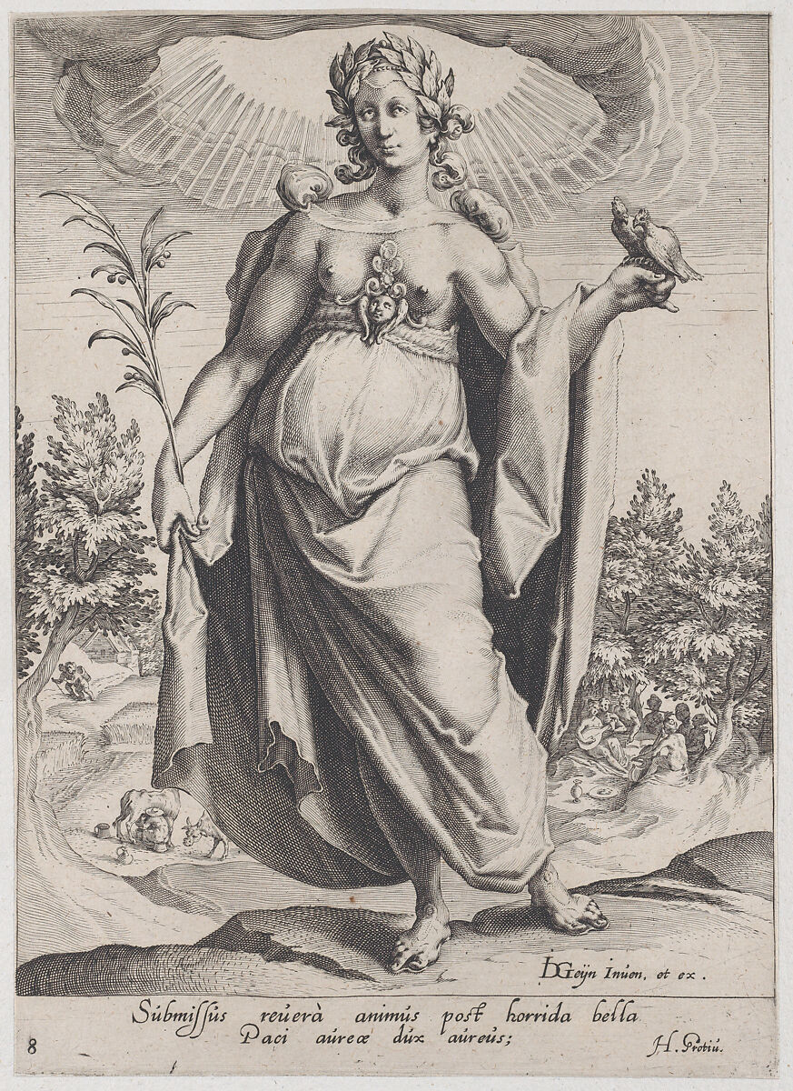 Peace, from "Virtues and Vices", Zacharias Dolendo (Netherlandish, 1561–ca. 1604), Engraving; New Hollstein's first of two 