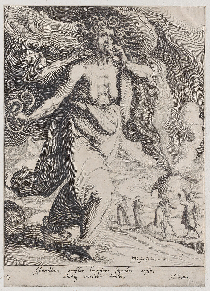 Envy, from "Virtues and Vices", Zacharias Dolendo (Netherlandish, 1561–ca. 1604), Engraving; New Hollstein's first of two 