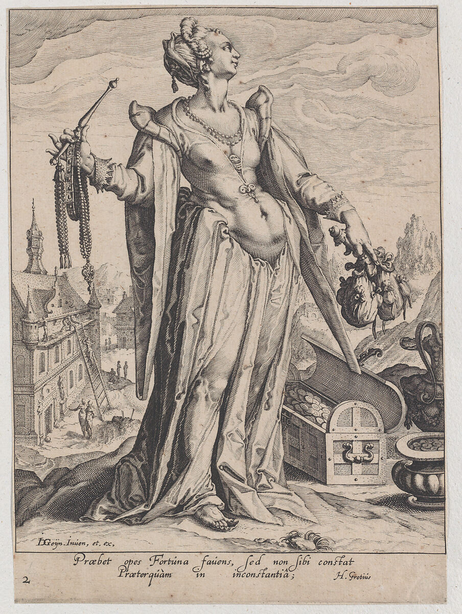Wealth, from "Virtues and Vices", Zacharias Dolendo (Netherlandish, 1561–ca. 1604), Engraving; New Hollstein's first state of two 