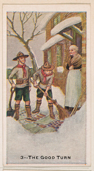 Card 3, The Good Turn, from the Boy Scouts series (E41), issued by the Scout Gum Company or to promote Harlequin Taffy Candy, Issued by Scout Gum Company, Rochester, New York or, Commercial color lithograph 