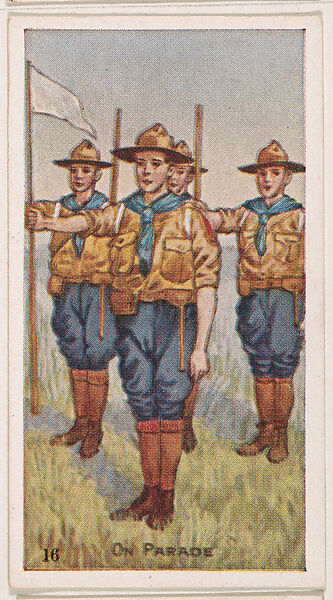 Card 16, On Parade, from the Boy Scouts series (E41), issued by the Scout Gum Company or to promote Harlequin Taffy Candy, Issued by Scout Gum Company, Rochester, New York or, Commercial color lithograph 