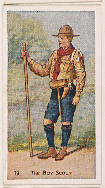 Card 19, The Boy Scout, from the Boy Scouts series (E41), issued by the Scout Gum Company or to promote Harlequin Taffy Candy, Issued by Scout Gum Company, Rochester, New York or, Commercial color lithograph 