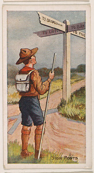 Sign Posts, from the Boy Scouts series (E41), issued by the Scout Gum Company or to promote Harlequin Taffy Candy, Issued by Scout Gum Company, Rochester, New York or, Commercial color lithograph 