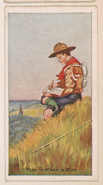 Card 28, How to Make a Map, from the Boy Scouts series (E41), issued by the Scout Gum Company or to promote Harlequin Taffy Candy, Issued by Scout Gum Company, Rochester, New York or, Commercial color lithograph 