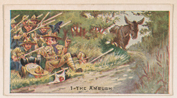 Card 1, The Ambush, from the Boy Scouts series (E41), issued by the Scout Gum Company or to promote Harlequin Taffy Candy, Issued by Scout Gum Company, Rochester, New York or, Commercial color lithograph 