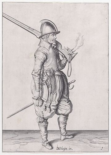 A soldier holding his caliver, from the Marksmen series, plate 1, in Waffenhandlung von den Rören Musquetten undt Spiessen / Wapenhandelinghe van Roers Musquetten Ende Spiessen (The Exercise of Arms)