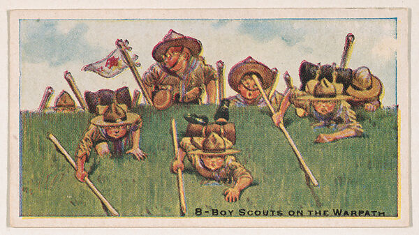 Card 8, Boy Scouts on the Warpath, from the Boy Scouts series (E41), issued by the Scout Gum Company or to promote Harlequin Taffy Candy, Issued by Scout Gum Company, Rochester, New York or, Commercial color lithograph 