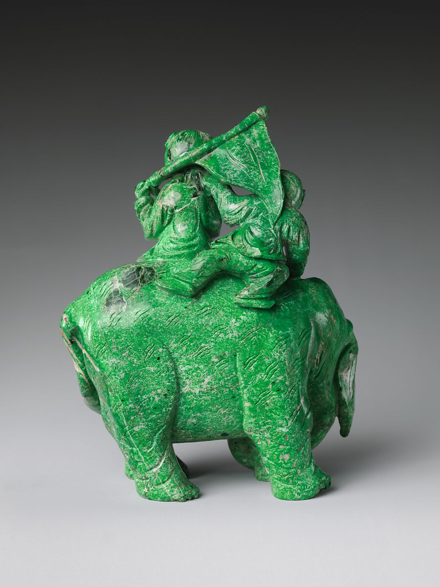 Elephant and two boys, Kosmochlor jadeitite, China
