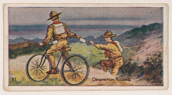 Card 31, Despatch Riding, from the Boy Scouts series (E41), issued by the Scout Gum Company or to promote Harlequin Taffy Candy, Issued by Scout Gum Company, Rochester, New York or, Commercial color lithograph 
