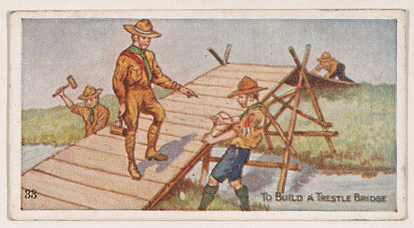 Card 33, To Build a Trestle Bridge, from the Boy Scouts series (E41), issued by the Scout Gum Company or to promote Harlequin Taffy Candy, Issued by Scout Gum Company, Rochester, New York or, Commercial color lithograph 