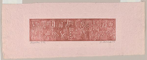 Ancestors, Dorothy Dehner (American, Cleveland, Ohio 1901–1994 New York), Etching and aquatint; red variant on pink paper 