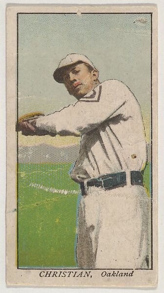 Christian, Oakland, from the "Obak Baseball Players" set (T212), issued by the American Tobacco Company to promote Obak Mouthpiece Cigarettes, Issued by the California branch of the American Tobacco Company, Commercial color lithograph 