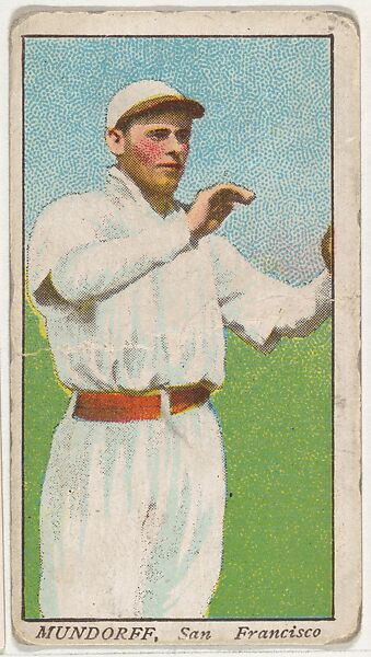 Mundorff, San Francisco, from the "Obak Baseball Players" set (T212), issued by the American Tobacco Company to promote Obak Mouthpiece Cigarettes, Issued by the California branch of the American Tobacco Company, Commercial color lithograph 