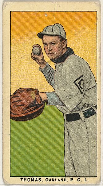 Thomas, Oakland, Pacific Coast League, from the "Obak Baseball Players" set (T212), issued by the American Tobacco Company to promote Obak Mouthpiece Cigarettes, Issued by the California branch of the American Tobacco Company, Commercial color lithograph 
