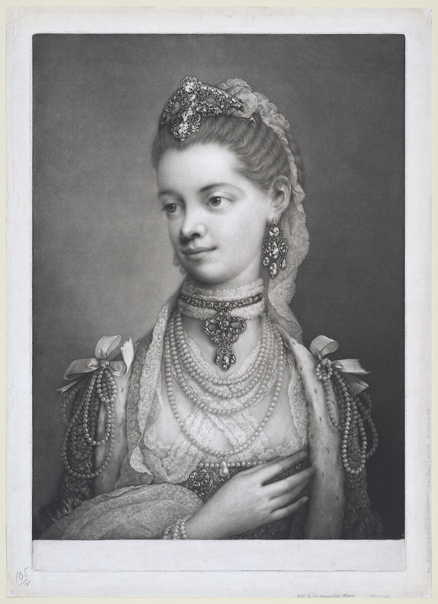 Her Most Excellent Majesty Charlotte, Queen of Great Britain, Thomas Frye (Irish, Edenderry 1710/11–1762 London), Mezzotint; first state, before letters 