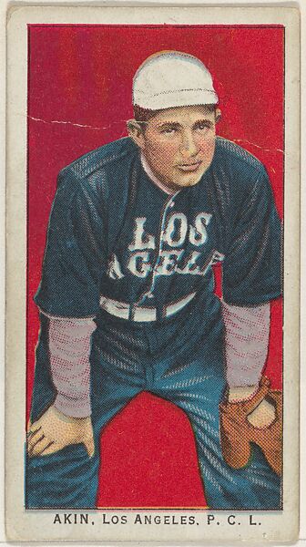 Akin, Los Angeles, Pacific Coast League, from the "Obak Baseball Players" set (T212), issued by the American Tobacco Company to promote Obak Mouthpiece Cigarettes, Issued by the California branch of the American Tobacco Company, Commercial color lithograph 