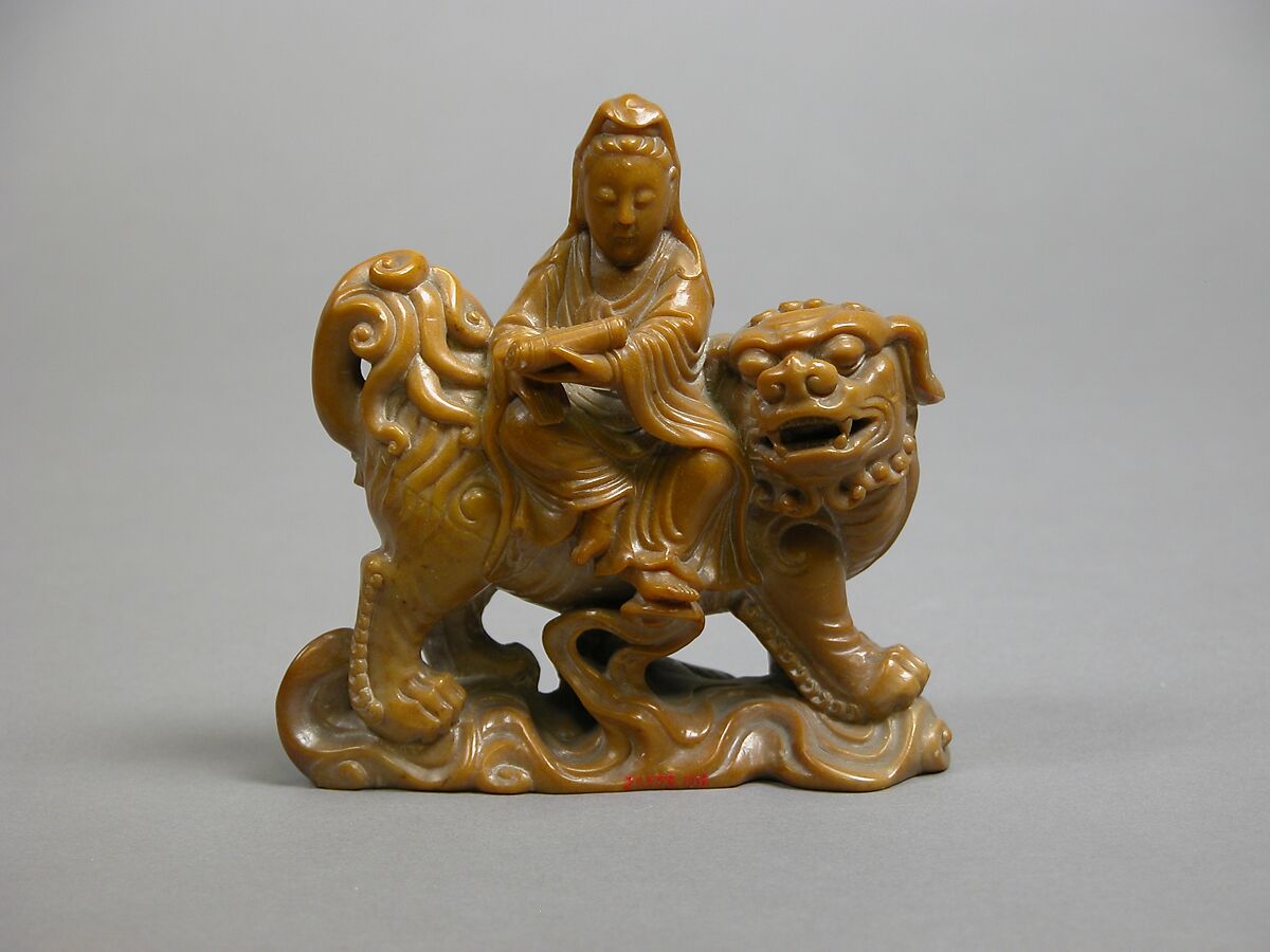 Manjusri riding a lion, Soapstone, China 