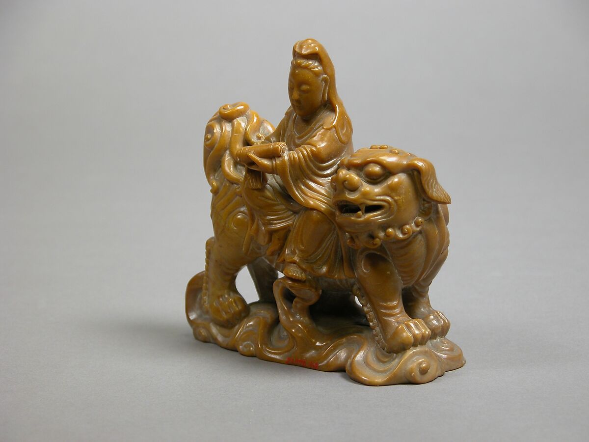 Manjusri riding a lion, Soapstone, China