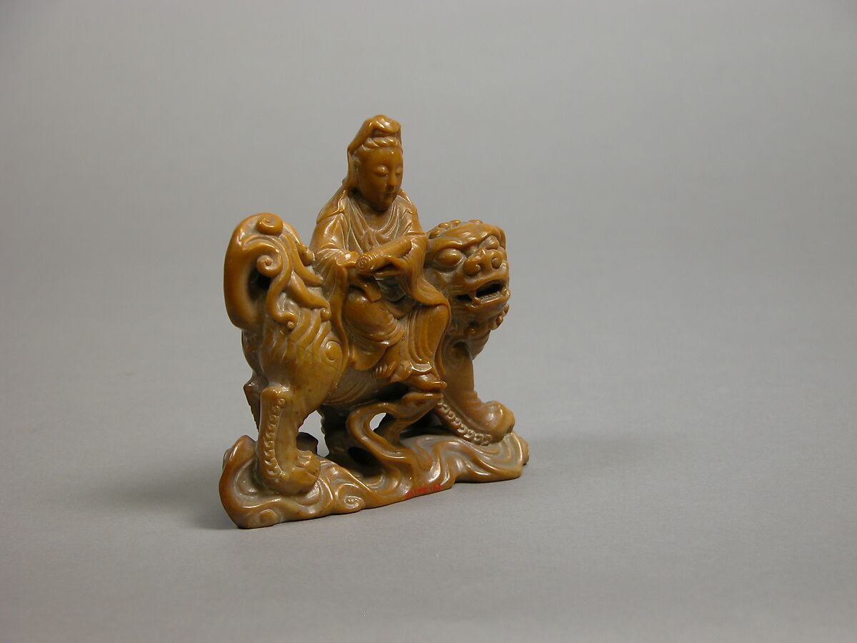 Manjusri riding a lion, Soapstone, China