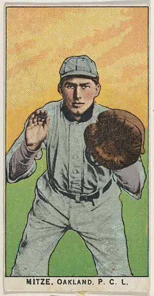 Mitze, Oakland, Pacific Coast League, from the "Obak Baseball Players" set (T212), issued by the American Tobacco Company to promote Obak Mouthpiece Cigarettes, Issued by the California branch of the American Tobacco Company, Commercial color lithograph 
