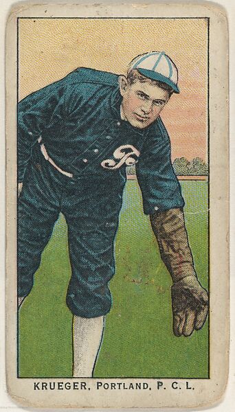 Krueger, Portland, Pacific Coast League, from the "Obak Baseball Players" set (T212), issued by the American Tobacco Company to promote Obak Mouthpiece Cigarettes, Issued by the California branch of the American Tobacco Company, Commercial color lithograph
