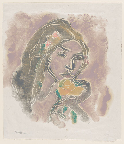 Elegy (Elegia), head of a girl with flowers