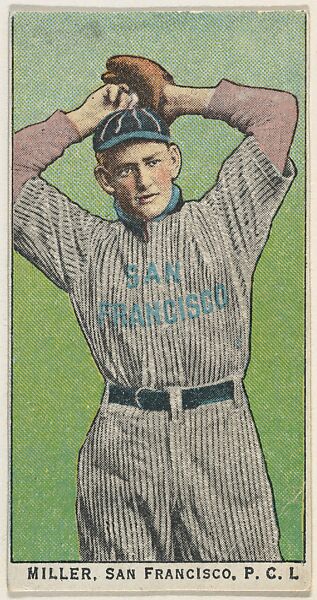 Miller, San Francisco, Pacific Coast League, from the "Obak Baseball Players" set (T212), issued by the American Tobacco Company to promote Obak Mouthpiece Cigarettes, Issued by the California branch of the American Tobacco Company, Commercial color lithograph 