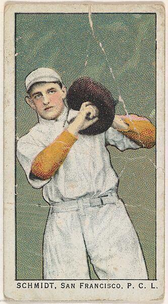 Schmidt, San Francisco, Pacific Coast League, from the "Obak Baseball Players" set (T212), issued by the American Tobacco Company to promote Obak Mouthpiece Cigarettes, Issued by the California branch of the American Tobacco Company, Commercial color lithograph 