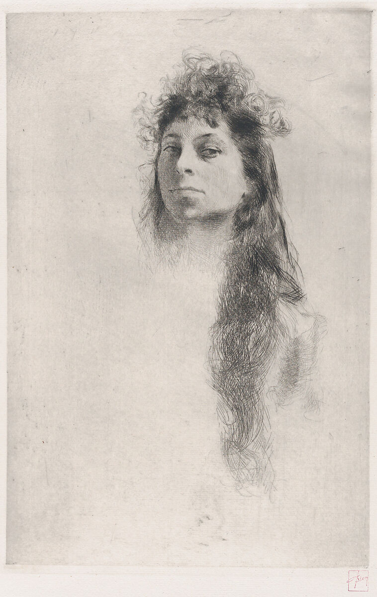 Head of a Girl with Long Hair, Robert Frederick Blum (American, Cincinnati, Ohio 1857–1903 New York), Etching 
