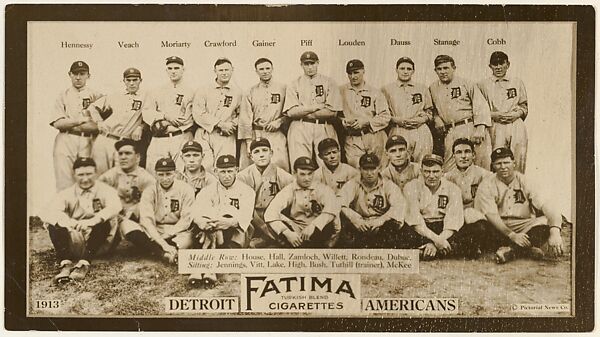 Detroit Tigers, American League, from the "Baseball Team" series (T200), issued by Liggett & Myers Tobacco Company to promote Fatima Turkish Blend Cigarettes, Photographic copyright, The Pictorial News Co., Photograph 