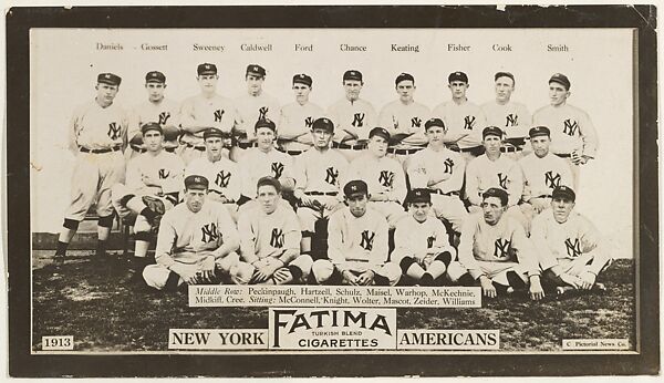 New York Yankees, American League, from the "Baseball Team" series (T200), issued by Liggett & Myers Tobacco Company to promote Fatima Turkish Blend Cigarettes, Photographic copyright, The Pictorial News Co., Photograph 