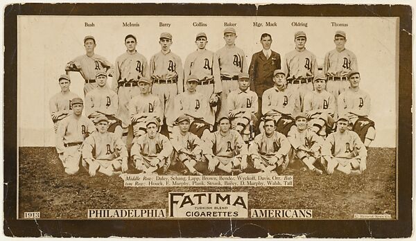 Philadelphia Athletics, American League, from the "Baseball Team" series (T200), issued by Liggett & Myers Tobacco Company to promote Fatima Turkish Blend Cigarettes, Photographic copyright, The Pictorial News Co., Photograph 