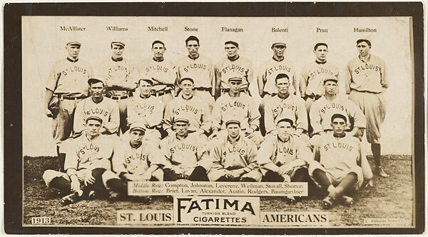 St. Louis Browns, American League, from the "Baseball Team" series (T200), issued by Liggett & Myers Tobacco Company to promote Fatima Turkish Blend Cigarettes, Photographic copyright, The Pictorial News Co., Photograph 