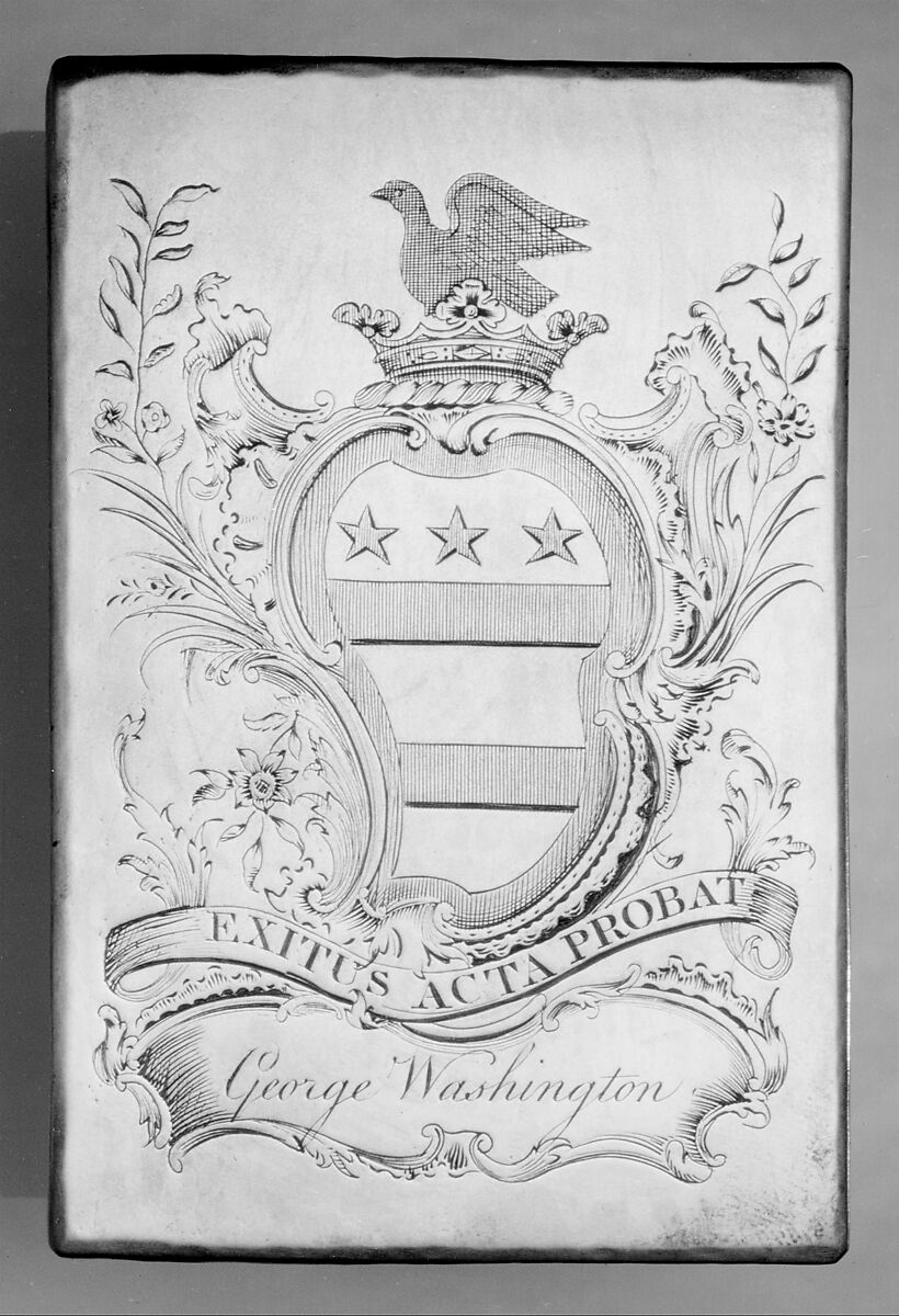 Copper Printing Plate for Bookplate of George Washington, Anonymous, British, 18th century, Gilded copper with engraving 