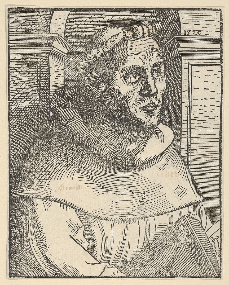 Copy of Luther as an Augustinian Friar, Half Length, Anonymous, German, 16th century, Woodcut; third state of eight (Hollstein) 