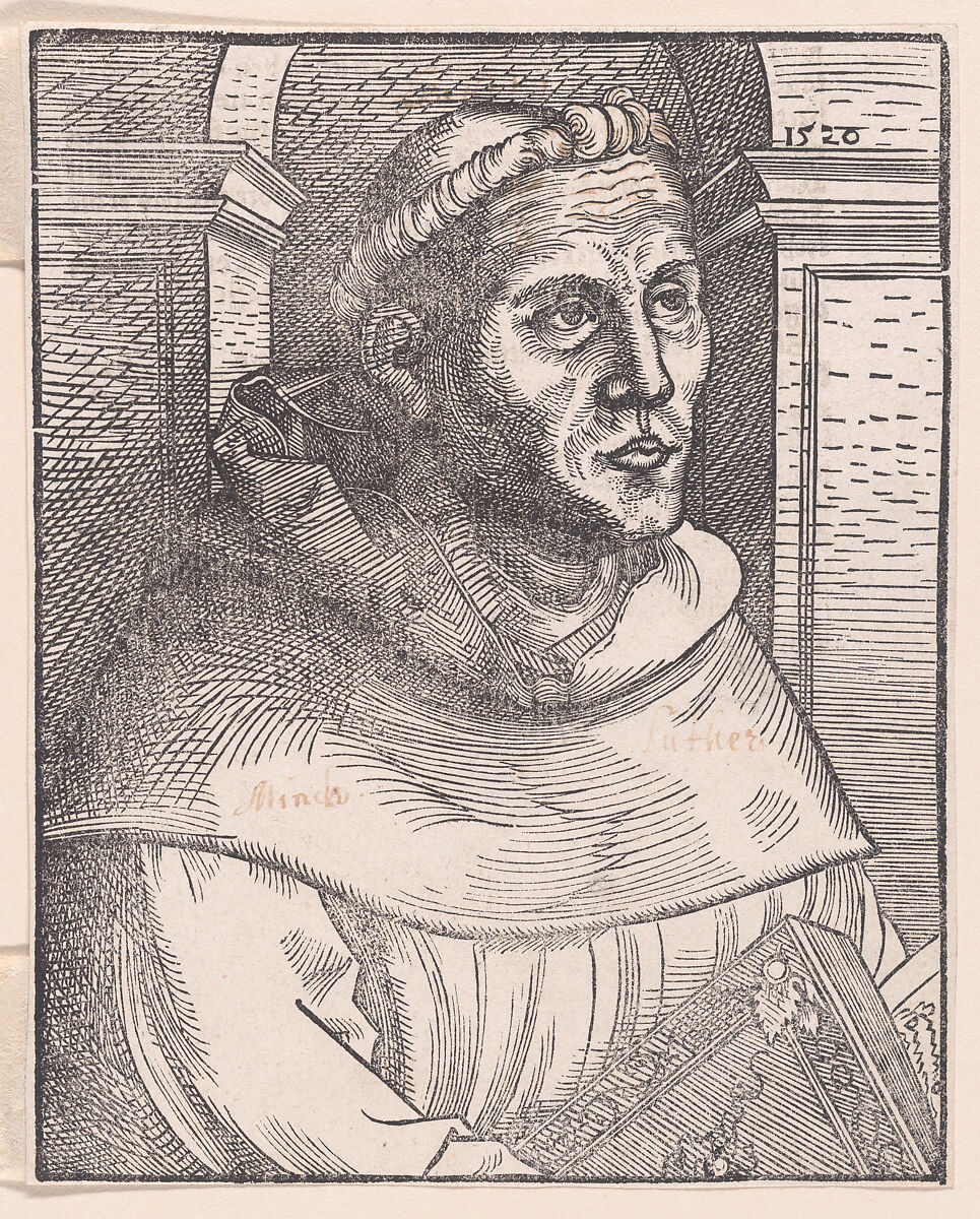 Copy of Luther as an Augustinian Friar, Half Length, Anonymous, German, 16th century, Woodcut; third state of eight (Hollstein)