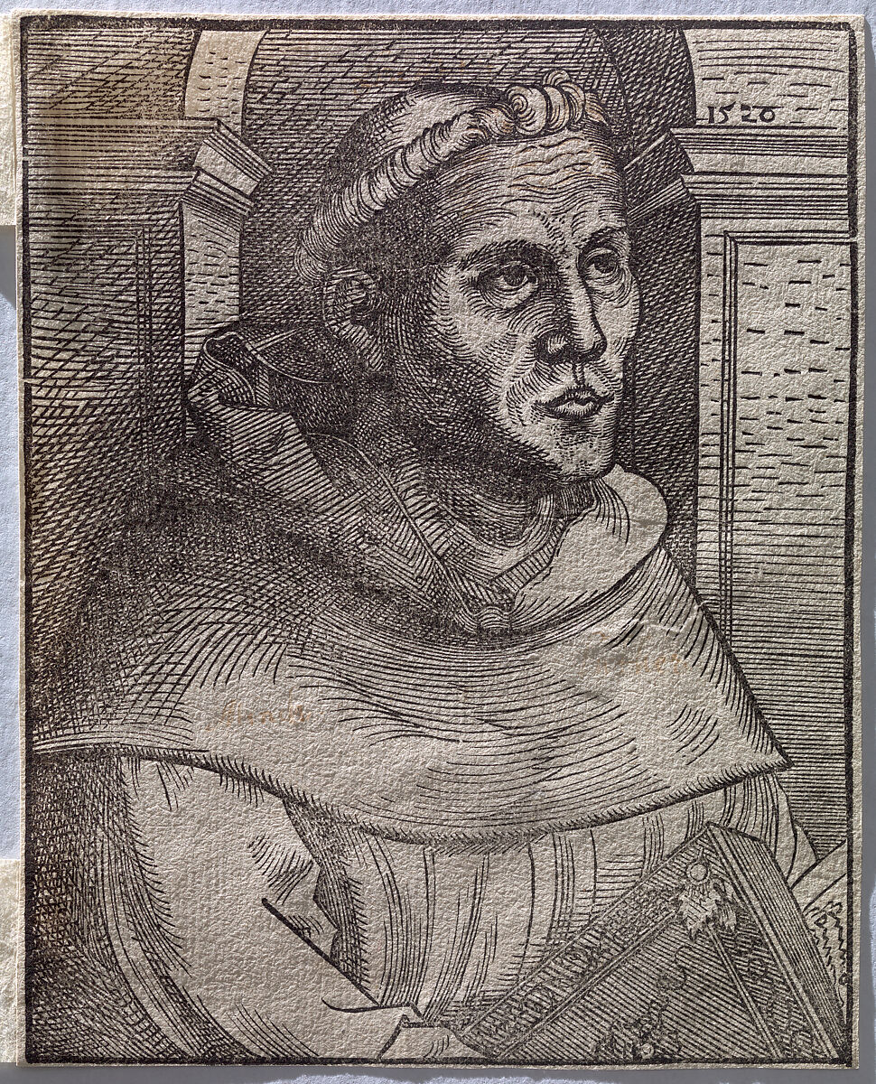 Copy of Luther as an Augustinian Friar, Half Length, Anonymous, German, 16th century, Woodcut; third state of eight (Hollstein)