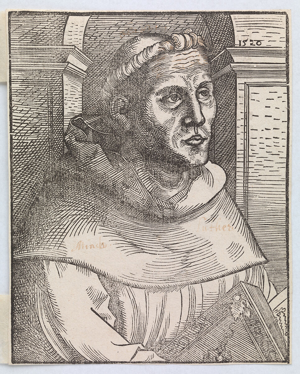 Copy of Luther as an Augustinian Friar, Half Length, Anonymous, German, 16th century, Woodcut; third state of eight (Hollstein)